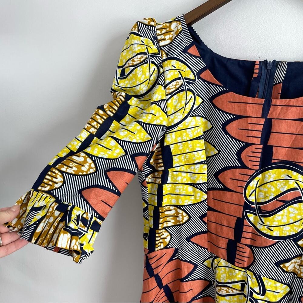 Handmade | African Print Ankara Maxi Dress Patchwork Queen Puff 3/4 Sleeve Round - Picture 3 of 11